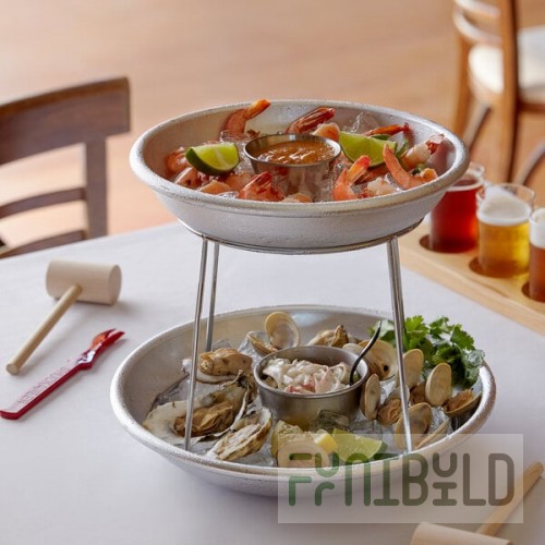Choice 2-Tier Seafood Tower Set with Mini Aluminum Trays and Stand