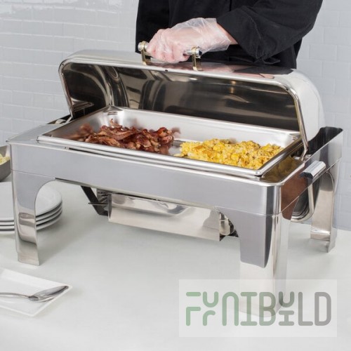 Vollrath 46255 9 Qt. New York, New York Retractable Dripless Chafer Full Size with Brass Trim