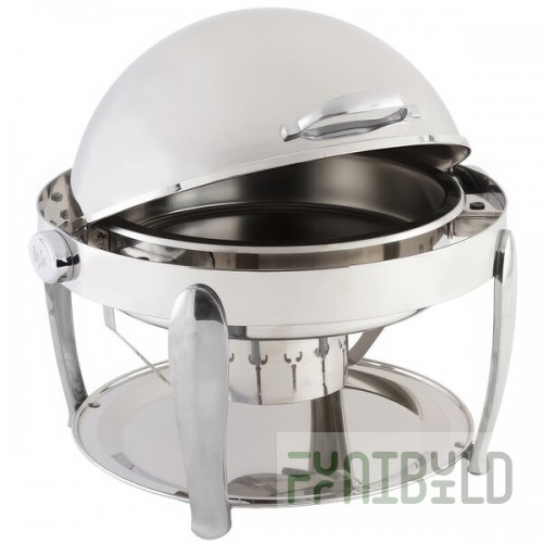Bon Chef 10001CH Manhattan 8 Qt. Round Stainless Steel with Chrome Accents Roll Top Chafer with Vented Lid