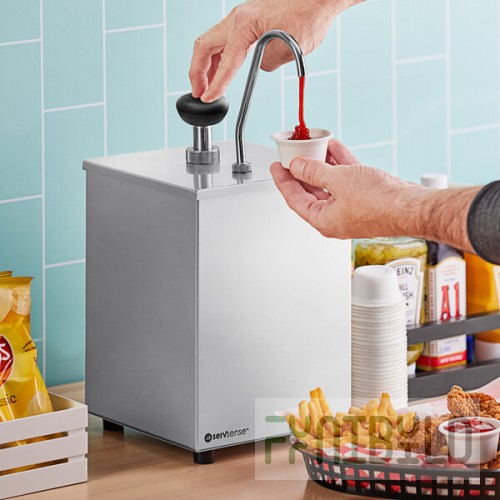 ServSense Single 3.7 Qt. Stainless Steel Condiment Pump Dispenser with 1 oz. Stainless Steel Pump