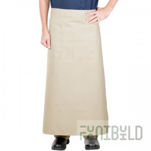 Intedge Beige Poly-Cotton Bistro Apron with 2 Pockets - 38