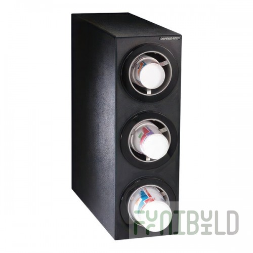 Dispense-Rite Black Polystyrene One-Size-Fits-All 3-Compartment Countertop Cup Dispenser CTC-S-3BT