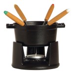 Staub 8 oz. Black Enameled Cast Iron Fondue Pot with 4 Forks, 1 Stand, and 1 Burner 1004139 Staub 8 oz. Black Enameled Cast Iron Fondue Pot with 4 Forks, 1 Stand, and 1 Burner 1004139