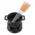 Staub 8 oz. Black Enameled Cast Iron Fondue Pot with 4 Forks, 1 Stand, and 1 Burner 1004139 Staub 8 oz. Black Enameled Cast Iron Fondue Pot with 4 Forks, 1 Stand, and 1 Burner 1004139