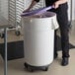 Baker's Mark Allergen-Free 44 Gallon / 700 Cup White Round Mobile Ingredient Storage Bin with Purple Snap-On Lid and Gray Dolly Baker's Mark Allergen-Free 44 Gallon / 700 Cup White Round Mobile Ingredient Storage Bin with Purple Snap-On Lid and Gray Dolly