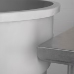 Baker's Mark Allergen-Free 44 Gallon / 700 Cup White Round Mobile Ingredient Storage Bin with Purple Snap-On Lid and Gray Dolly Baker's Mark Allergen-Free 44 Gallon / 700 Cup White Round Mobile Ingredient Storage Bin with Purple Snap-On Lid and Gray Dolly