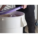 Baker's Mark Allergen-Free 44 Gallon / 700 Cup White Round Mobile Ingredient Storage Bin with Purple Snap-On Lid and Gray Dolly Baker's Mark Allergen-Free 44 Gallon / 700 Cup White Round Mobile Ingredient Storage Bin with Purple Snap-On Lid and Gray Dolly