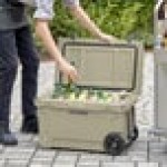 CaterGator CG45TANW Tan 45 Qt. Mobile Rotomolded Outdoor Cooler / Ice Chest