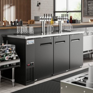 Avantco Black Kegerator / Beer Dispenser with 2 Quadruple Tap Towers (3) 1/2 Keg Capacity