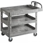 Lavex Large Black 2-Shelf Utility Cart with Ergonomic Handle and Built-In Tool Compartments - 43 1/8