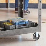 Lavex Large Black 2-Shelf Utility Cart with Ergonomic Handle and Built-In Tool Compartments - 43 1/8