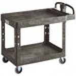 Lavex Large Black 2-Shelf Utility Cart with Ergonomic Handle and Built-In Tool Compartments - 43 1/8