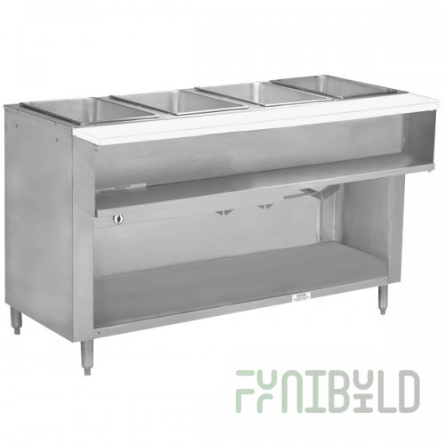 Advance Tabco WB-4G-BS Natural Gas Four Pan Wetbath Powered Hot Food Table with Enclosed Undershelf - Open Well
