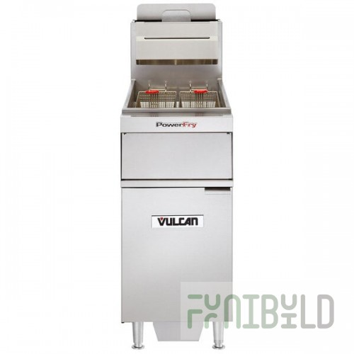 Vulcan VFRY18F-LP Liquid Propane 45-50 lb. Floor Fryer with Solid State Analog Controls and KleenScreen Filtration - 70,000 BTU