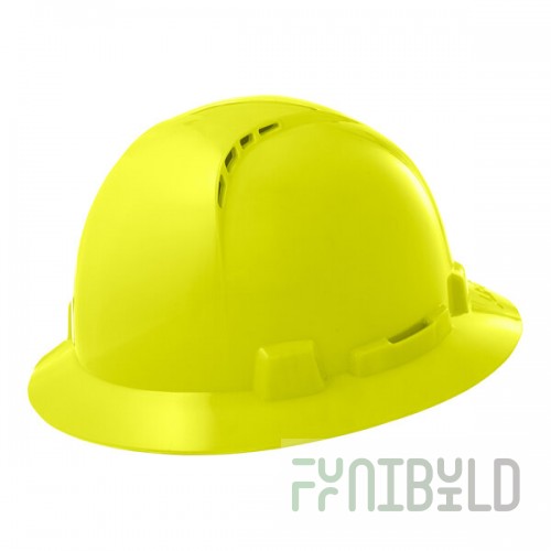 Lift Safety Briggs Hi-Viz Yellow 4-Point Ratchet Suspension Vented Full Brim Hard Hat HBFC-20HV