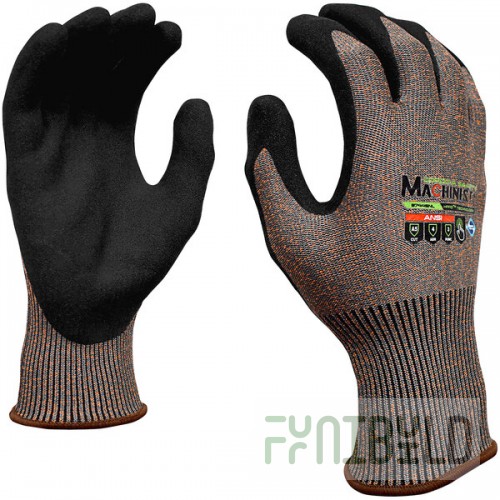 Cordova Machinist Gray and Orange HPPG Cut-Resistant Gloves with Black Sandy Nitrile Palm Coating - Extra Large - Pair