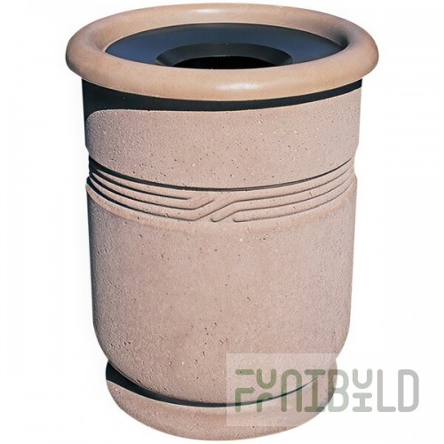 Wausau Tile WS1117 24 Gallon Concrete Round Decorative Outdoor Trash Can with Aluminum Funnel Lid