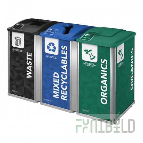 Busch Systems Mosaic 209845 96 Gallon HDPE Three Stream Decorative Mixed Recyclables / Waste Receptacle
