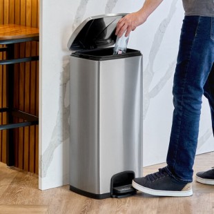 Lancaster Table & Seating 8 Gallon Stainless Steel Rectangular Decorative Step-On Trash Can Lancaster Table & Seating 8 Gallon Stainless Steel Rectangular Decorative Step-On Trash Can