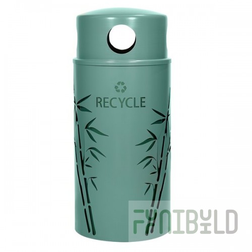 Ex-Cell Kaiser NS33-BB R MAL Nature Series Round 33 Gallon Steel Malachite Bamboo Recycling Bin