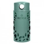 Ex-Cell Kaiser NS33-BB R MAL Nature Series Round 33 Gallon Steel Malachite Bamboo Recycling Bin