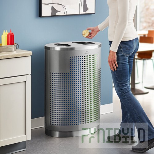 Lancaster Table & Seating 32 Gallon Stainless Steel Elliptical Two-Stream Decorative Trash Can with Trash and Recycle Openings