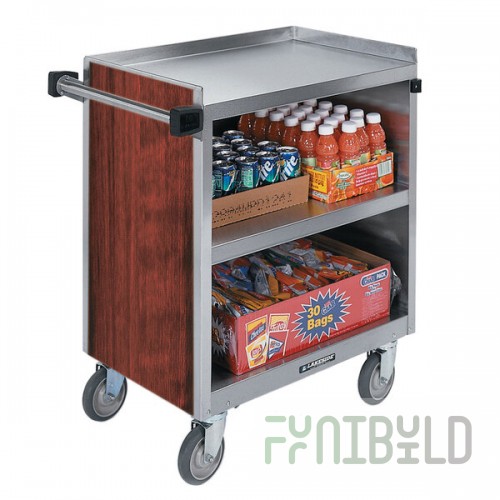 Lakeside 844RM 3 Shelf Heavy Duty Stainless Steel Utility Cart with Enclosed Base and Red Maple Finish - 22 1/2