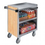Lakeside 844RM 3 Shelf Heavy Duty Stainless Steel Utility Cart with Enclosed Base and Red Maple Finish - 22 1/2