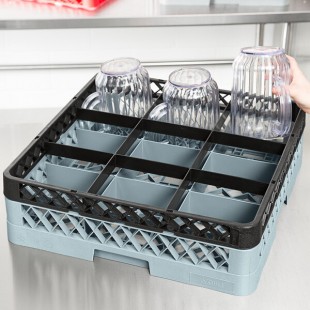 Noble Warewashing 9-Compartment Gray Full-Size Glass Rack with 1 Black Extender Noble Warewashing 9-Compartment Gray Full-Size Glass Rack with 1 Black Extender