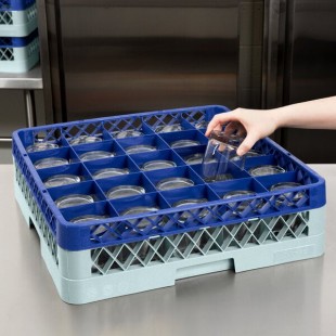 Noble Warewashing 25-Compartment Gray Full-Size Glass Rack with 1 Blue Extender Noble Warewashing 25-Compartment Gray Full-Size Glass Rack with 1 Blue Extender