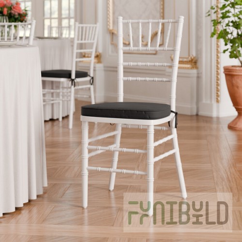 Lancaster Table & Seating White Wood Chiavari Chair with Black Cushion