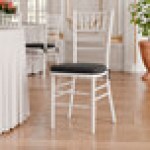 Lancaster Table & Seating White Wood Chiavari Chair with Black Cushion Lancaster Table & Seating White Wood Chiavari Chair with Black Cushion