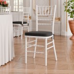 Lancaster Table & Seating White Wood Chiavari Chair with Black Cushion Lancaster Table & Seating White Wood Chiavari Chair with Black Cushion