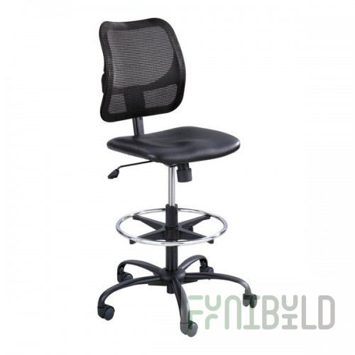 Safco 3395BV Vue Black Mesh Back Extended Height Stool with Padded Vinyl Seat
