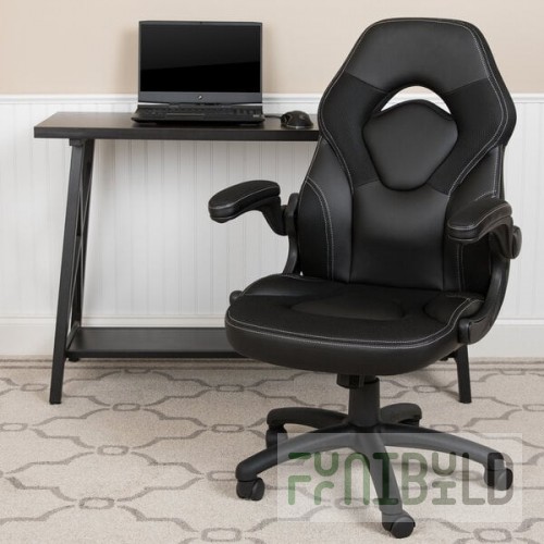 Flash Furniture CH-00095-BK-GG High-Back Black LeatherSoft Swivel Office Chair / Video Game Chair with Flip-Up Arms
