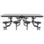 National Public Seating MTS8-PWTMCR 8' Rectangular Mobile Plywood Cafeteria Table with Chrome Frame, T-Molding Edge, and 8 Stools