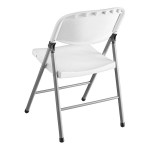 Lancaster Table & Seating White Contoured Injection Molded Folding Chair with Gray Frame and Sage Gray Legs Lancaster Table & Seating White Contoured Injection Molded Folding Chair with Gray Frame and Sage Gray Legs