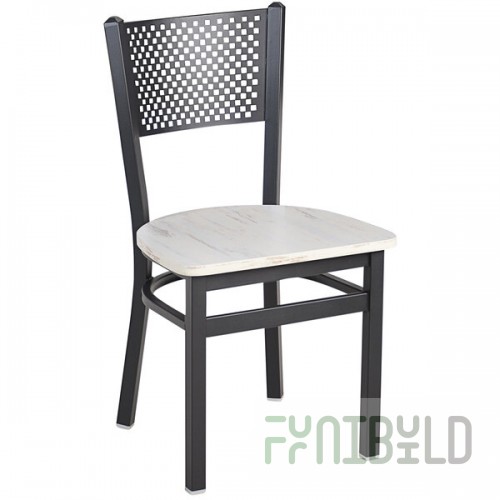 BFM Seating Polk Sand Black Steel Perforated Back Chair with Relic Antique Wash Melamine Seat