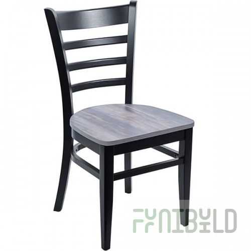 BFM Seating Berkeley Black Beechwood Ladder Back Side Chair with Relic Chestnut Seat