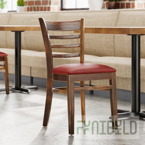 Lancaster Table & Seating Vintage Finish Wood Ladder Back Chair with Burgundy Vinyl Seat - Detached Seat