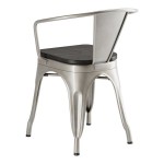 Lancaster Table & Seating Alloy Silver Indoor Arm Chair with Black Wood Seat Lancaster Table & Seating Alloy Silver Indoor Arm Chair with Black Wood Seat