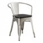 Lancaster Table & Seating Alloy Silver Indoor Arm Chair with Black Wood Seat Lancaster Table & Seating Alloy Silver Indoor Arm Chair with Black Wood Seat