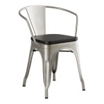 Lancaster Table & Seating Alloy Silver Indoor Arm Chair with Black Wood Seat Lancaster Table & Seating Alloy Silver Indoor Arm Chair with Black Wood Seat