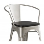 Lancaster Table & Seating Alloy Silver Indoor Arm Chair with Black Wood Seat Lancaster Table & Seating Alloy Silver Indoor Arm Chair with Black Wood Seat