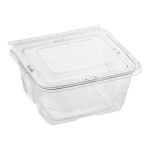 Inline Plastics Safe-T-Fresh 90 oz. Tamper-Resistant, Tamper-Evident Rectangular Hinged Container with Flat Lid - 128/Case