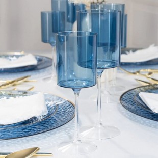 Posh Setting 9 oz. Two-Toned Blue and Clear Plastic Wine Goblet - 60/Case