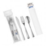 Visions Classic Individually Wrapped Extra Heavy Weight Gold Polystyrene Plastic Cutlery Set with Napkin and Salt and Pepper Packets - 100/Case