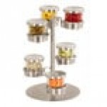 Cal-Mil 1858-4-55 Mixology Stainless Steel Tiered 6 Jar Rotating Display for 16 oz. Jars with Solid Lids - 14 Cal-Mil 1858-4-55 Mixology Stainless Steel Tiered 6 Jar Rotating Display for 16 oz. Jars with Solid Lids - 14