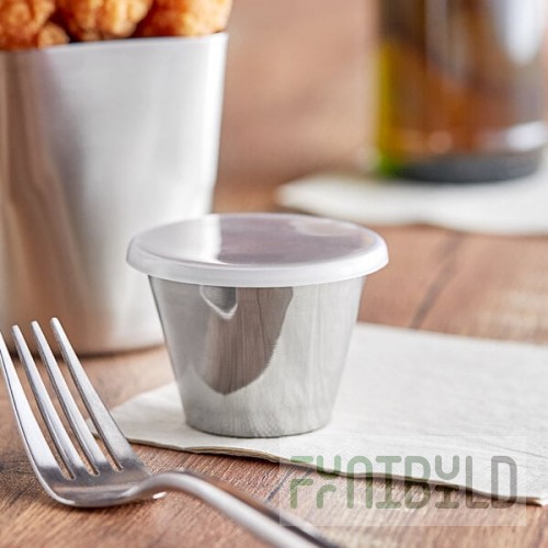 TableCraft 2.5 oz. Round Stainless Steel Sauce Cup with Lid - 6/Pack