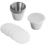 TableCraft 2.5 oz. Round Stainless Steel Sauce Cup with Lid - 6/Pack TableCraft 2.5 oz. Round Stainless Steel Sauce Cup with Lid - 6/Pack